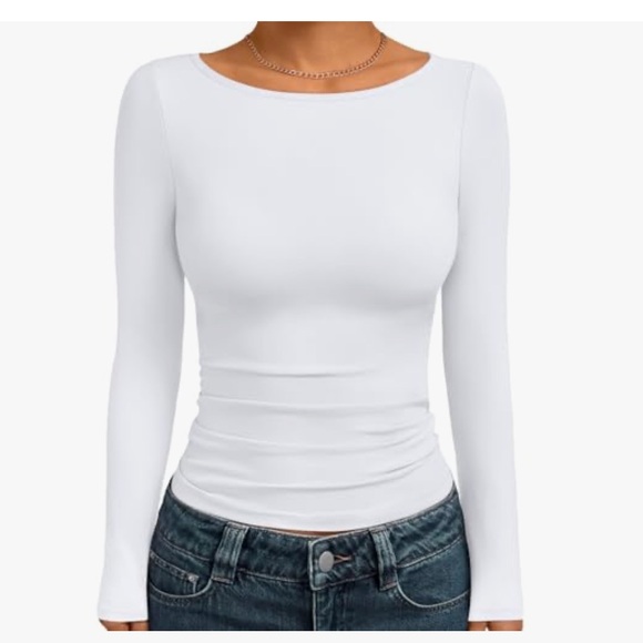 Boat Neck Tops Long Sleeve Shirt - Picture 4 of 4